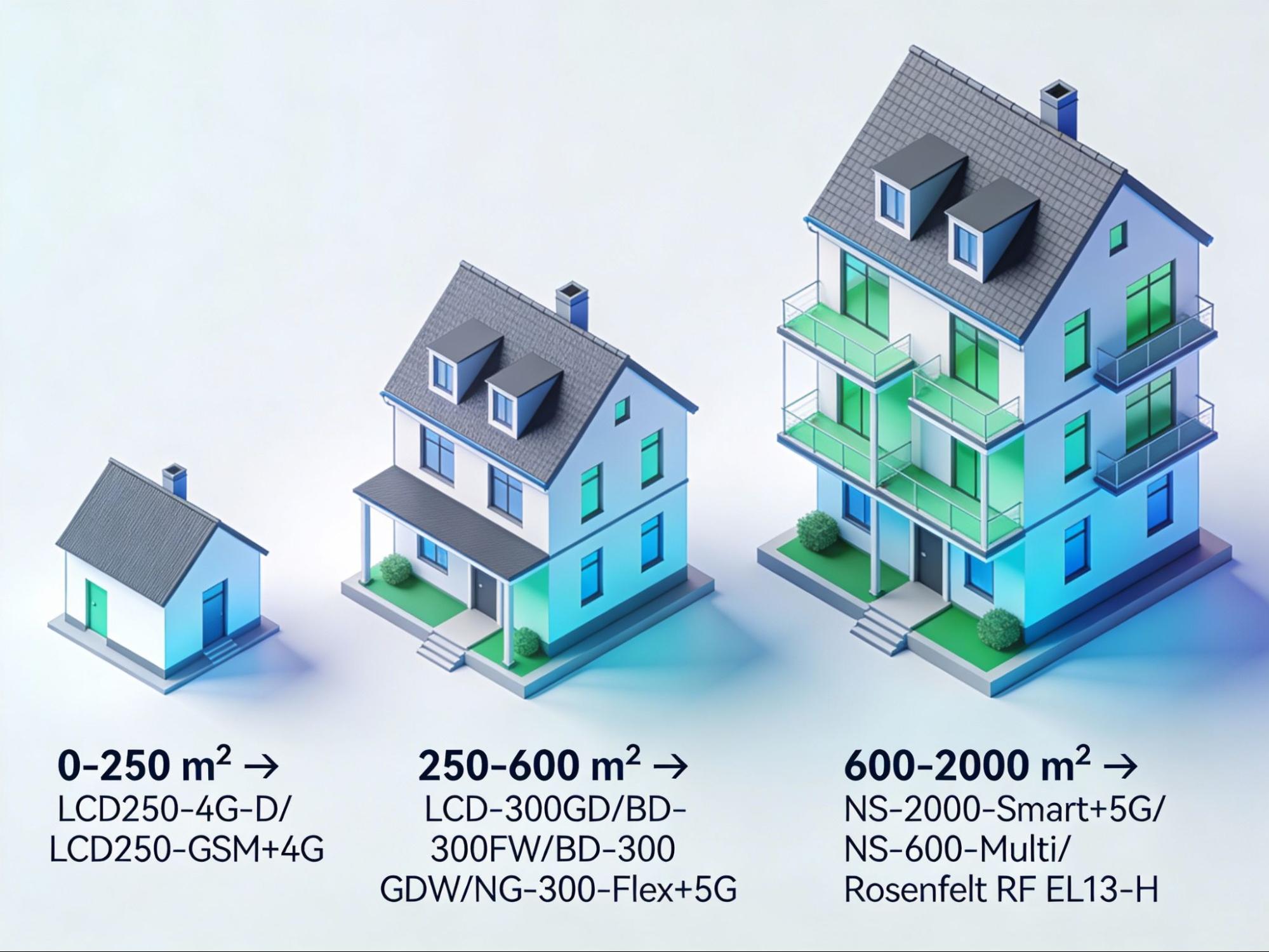 Illustration des surfaces couvertes par les principaux amplificateurs de signal mobile, allant de 0 m&sup2; jusqu&rsquo;&agrave; 2000 m&sup2;
